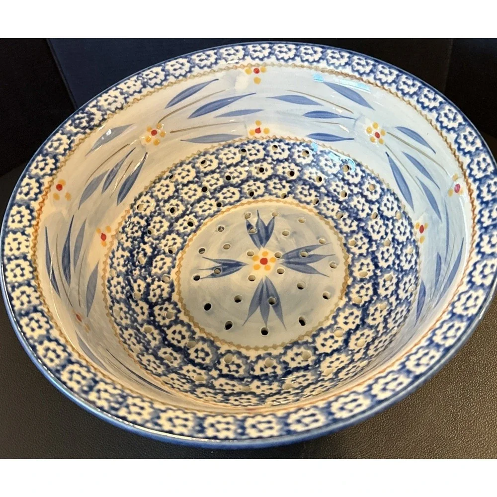 Temptations Old World Blue‎ Floral Colander Strainer Ceramic Stoneware